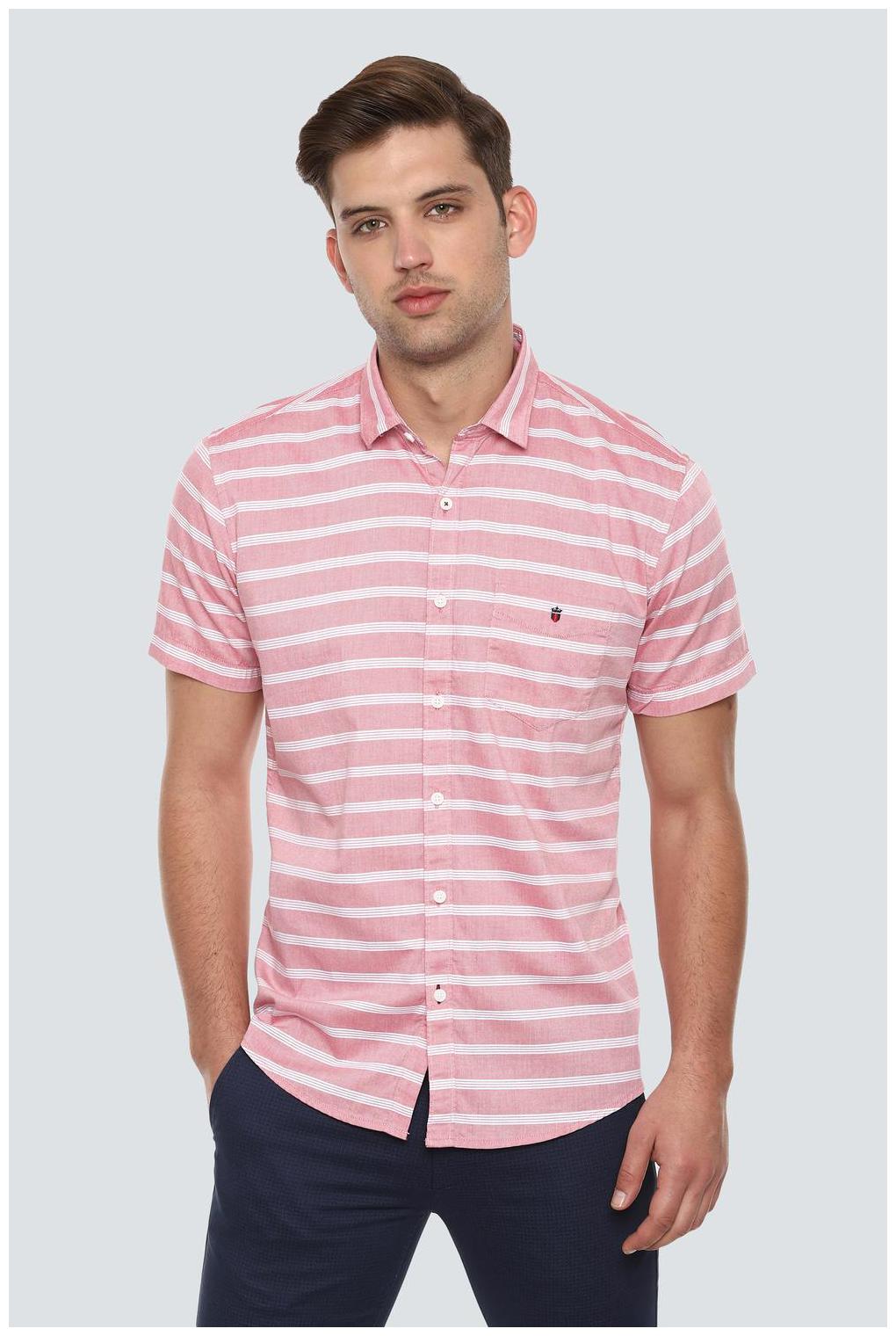 

Louis Philippe Men Pink Horizontal Stripes Slim Fit Casual Shirt