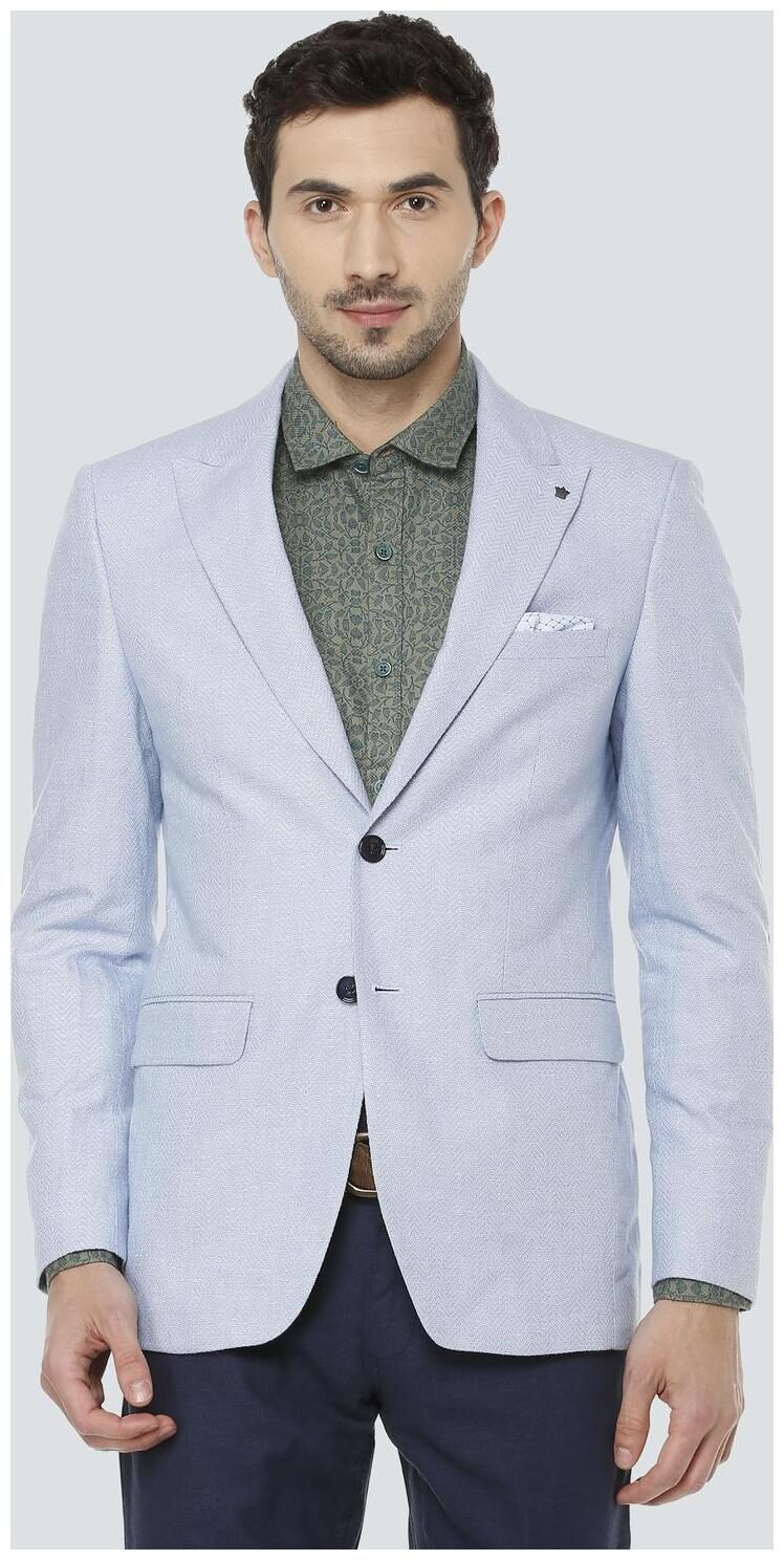 

Louis Philippe Men Blue Textured Slim fit Single Breasted Blazer