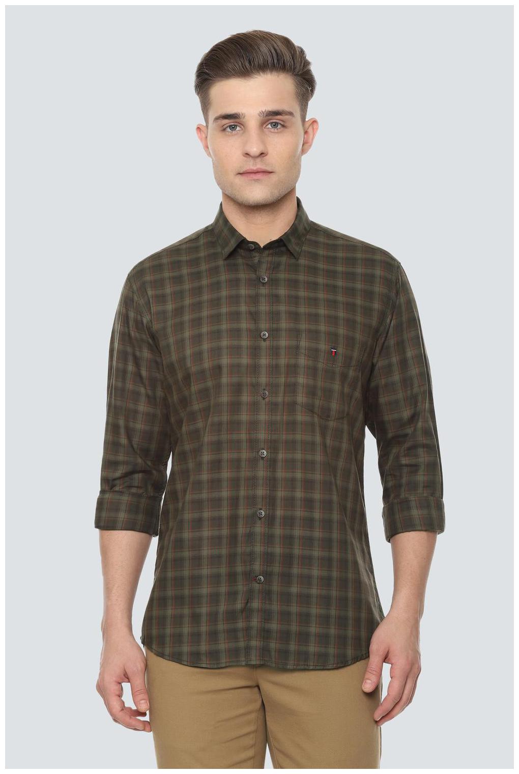 

Louis Philippe Men Green Checked Slim Fit Casual Shirt