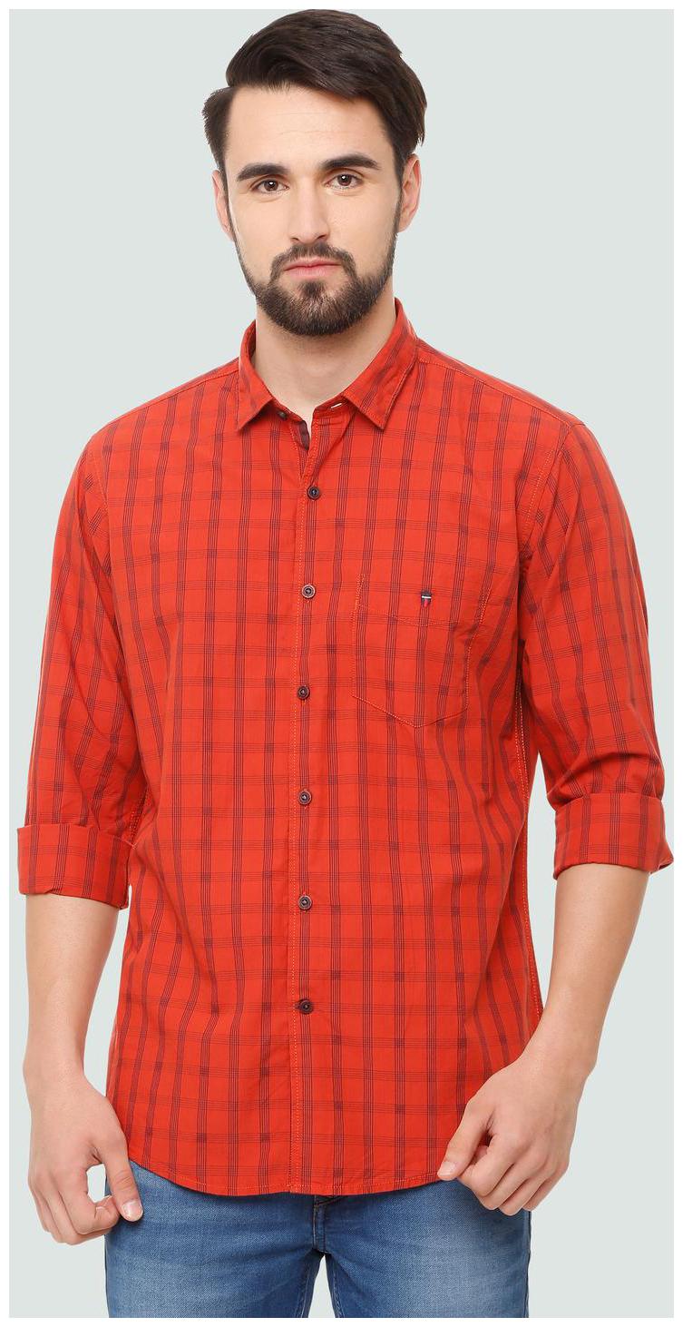 

Louis Philippe Men Orange Checked Slim Fit Casual Shirt