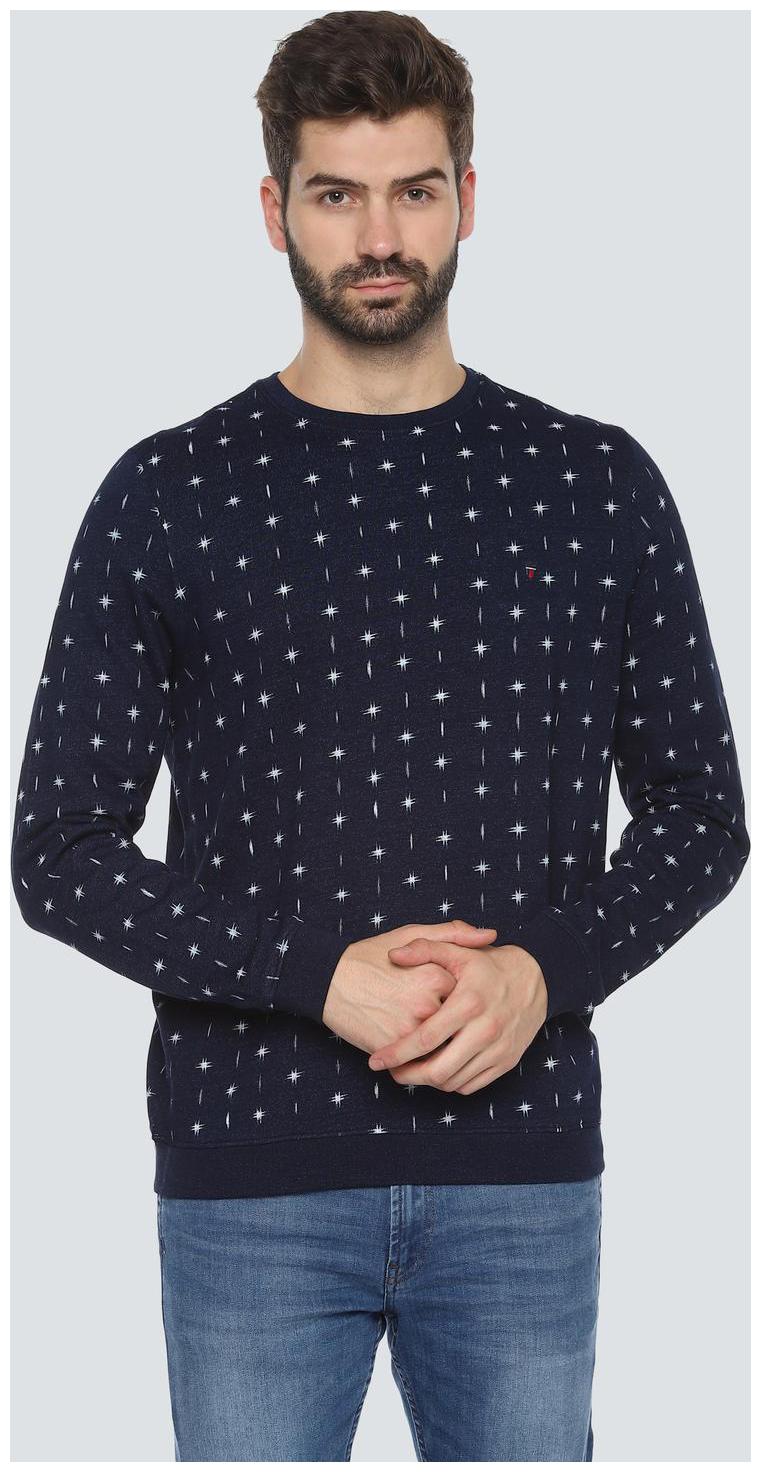 

Louis Philippe Men Cotton Printed Blue Sweatshirt