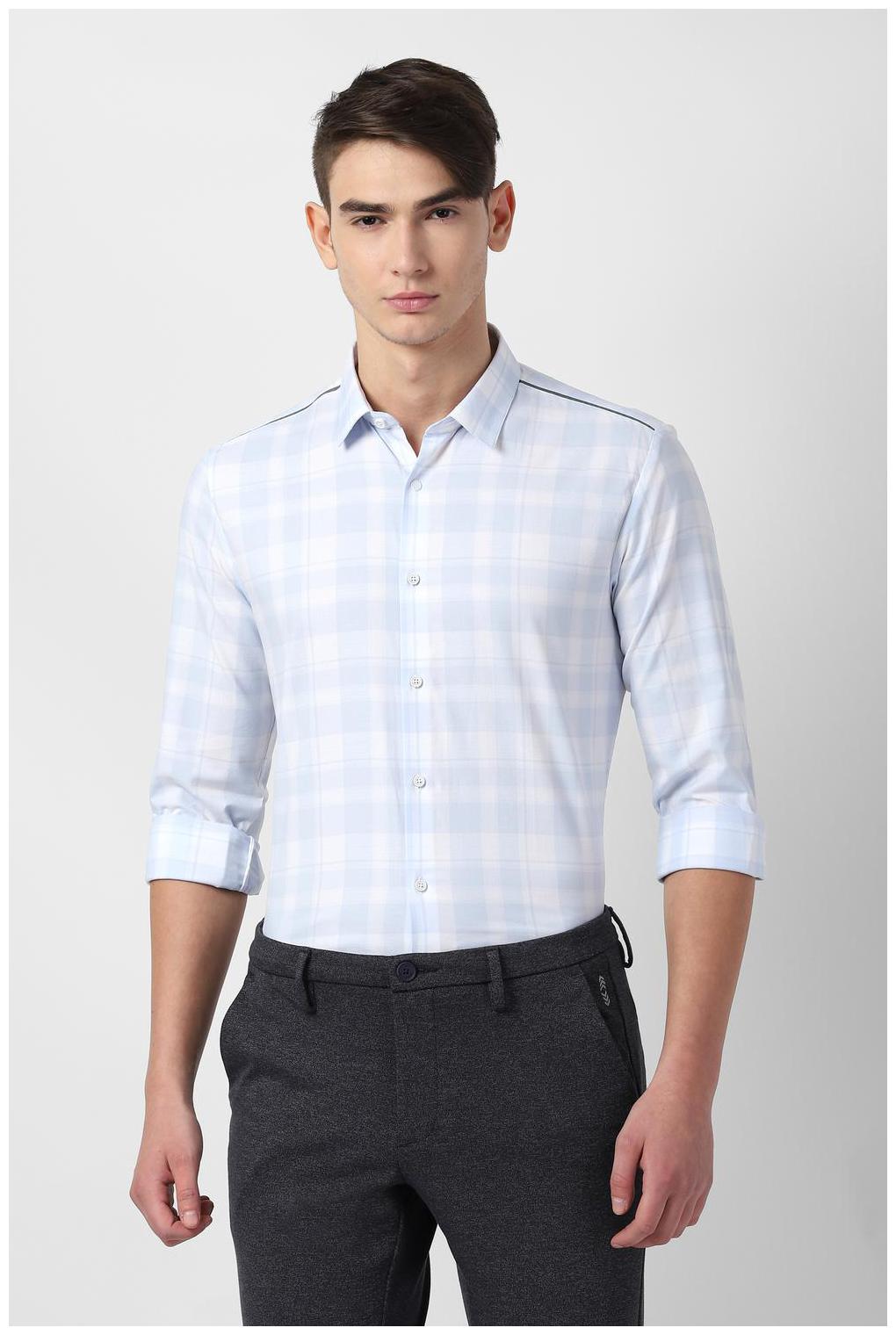 

Louis Philippe Men Blue Checked Super Slim Fit Casual Shirt