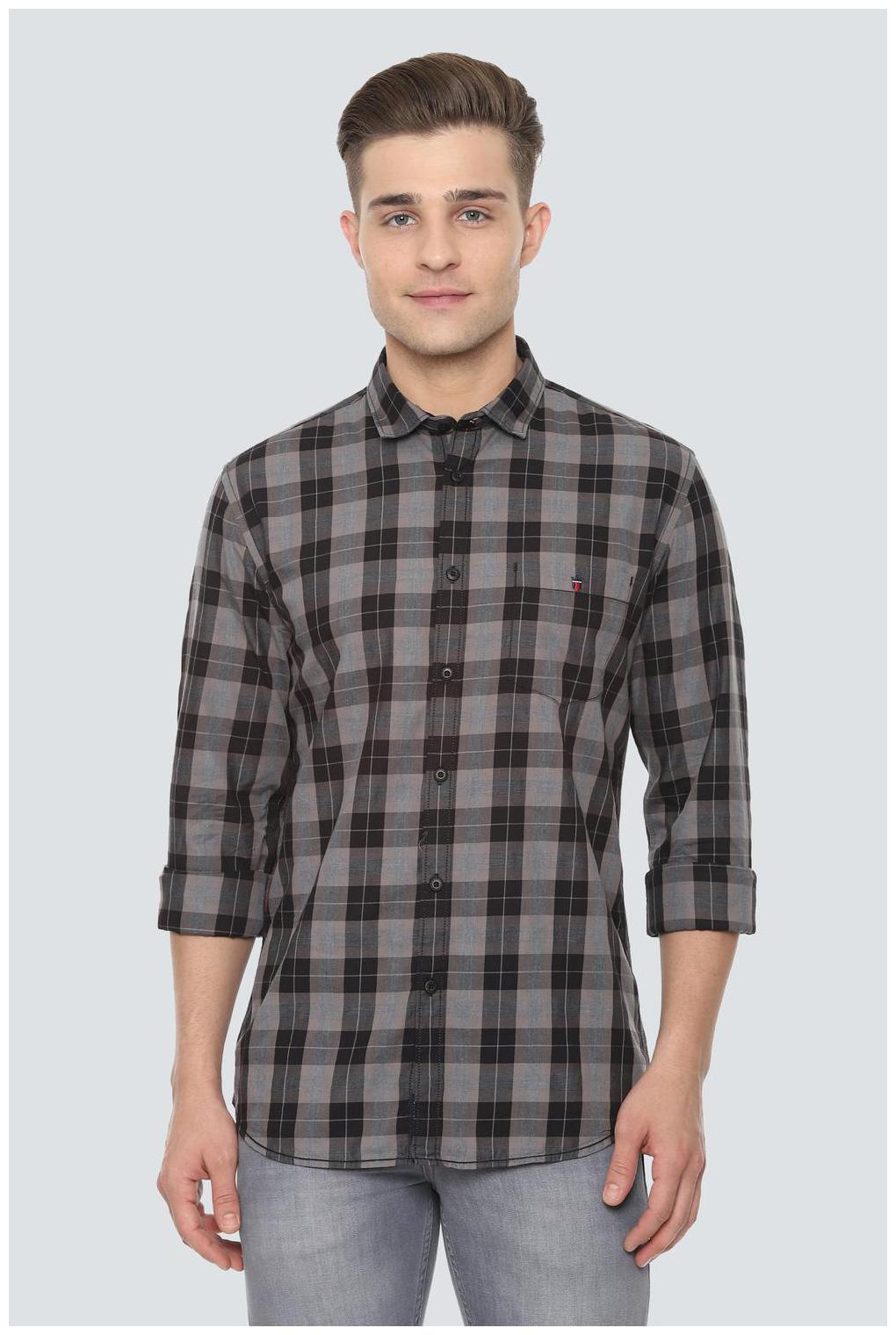 

Louis Philippe Men Grey Checked Super Slim Fit Casual Shirt