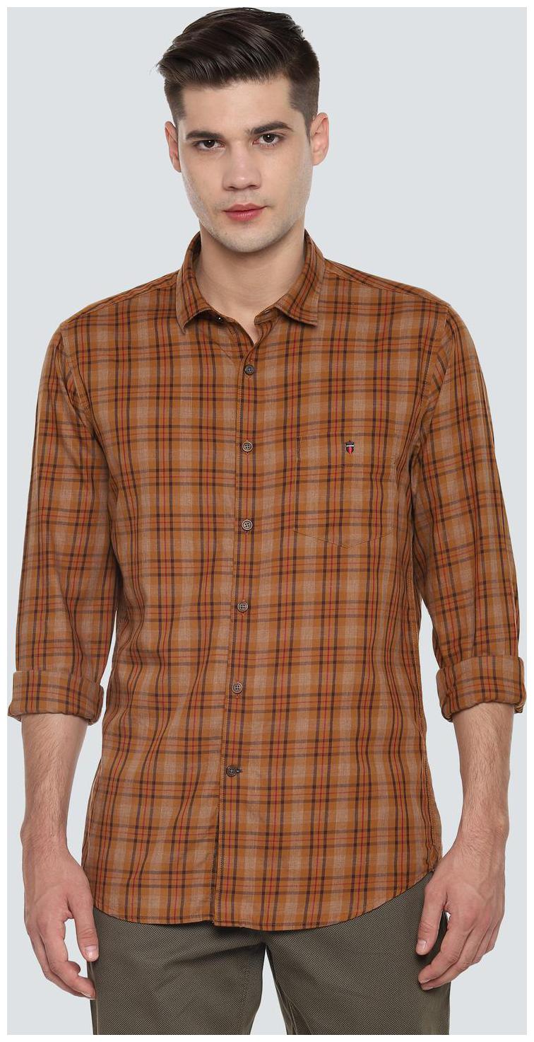 

Louis Philippe Men Brown Checked Super Slim Fit Casual Shirt