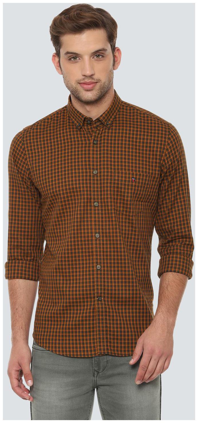 

Louis Philippe Men Orange Checked Super Slim Fit Casual Shirt