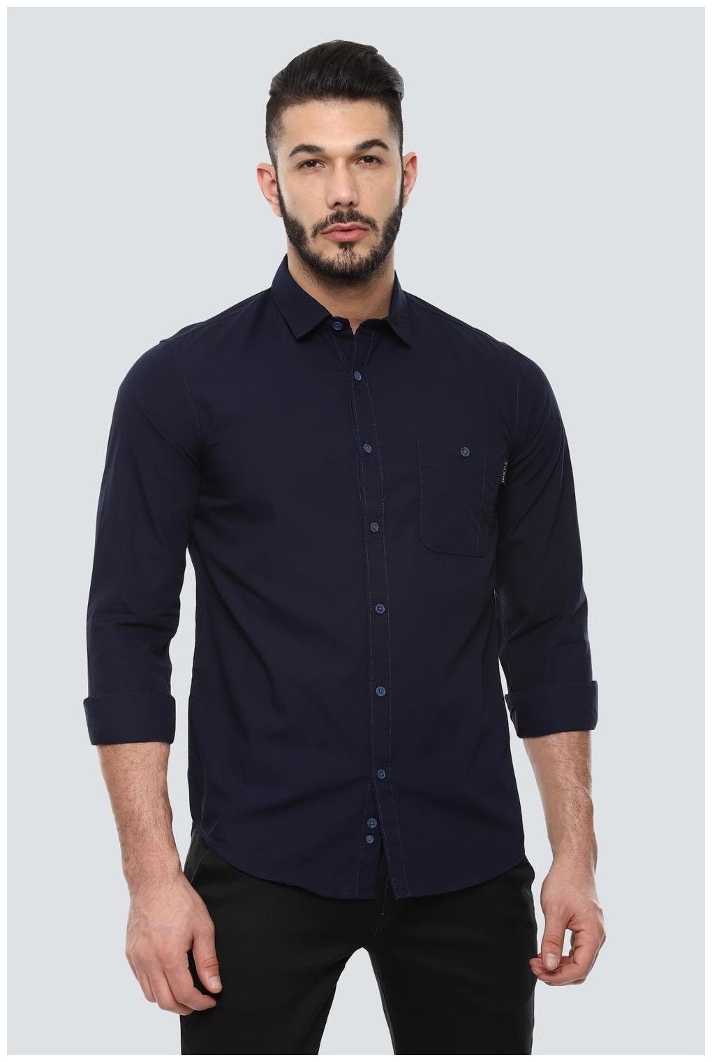 

Louis Philippe Men Blue Solid Regular Fit Casual Shirt