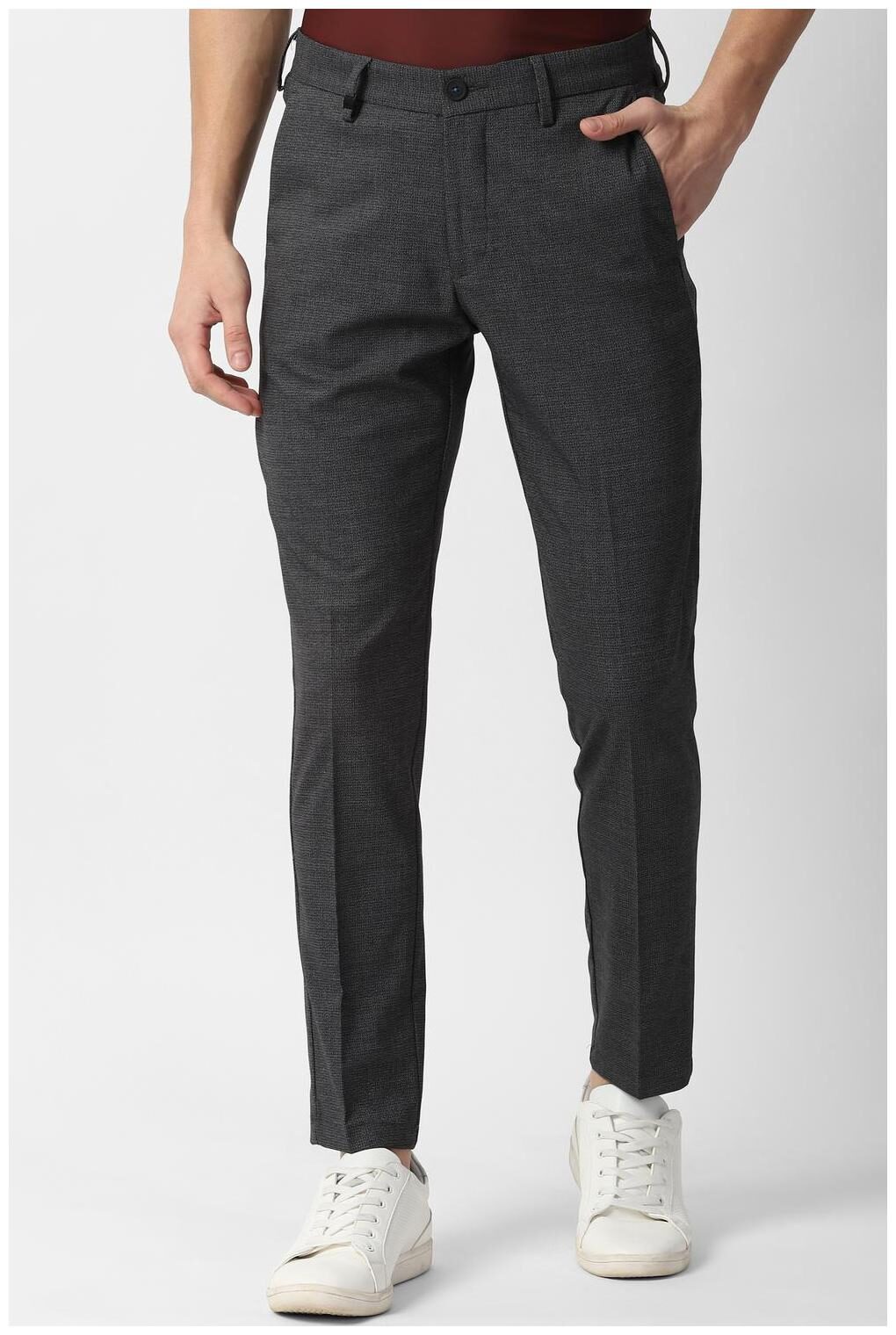 

Louis Philippe Men Grey Textured Slim fit Regular trousers