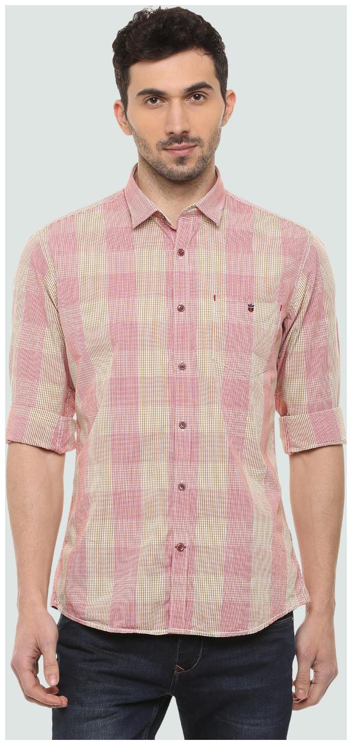 

Louis Philippe Men Pink Checked Slim Fit Casual Shirt