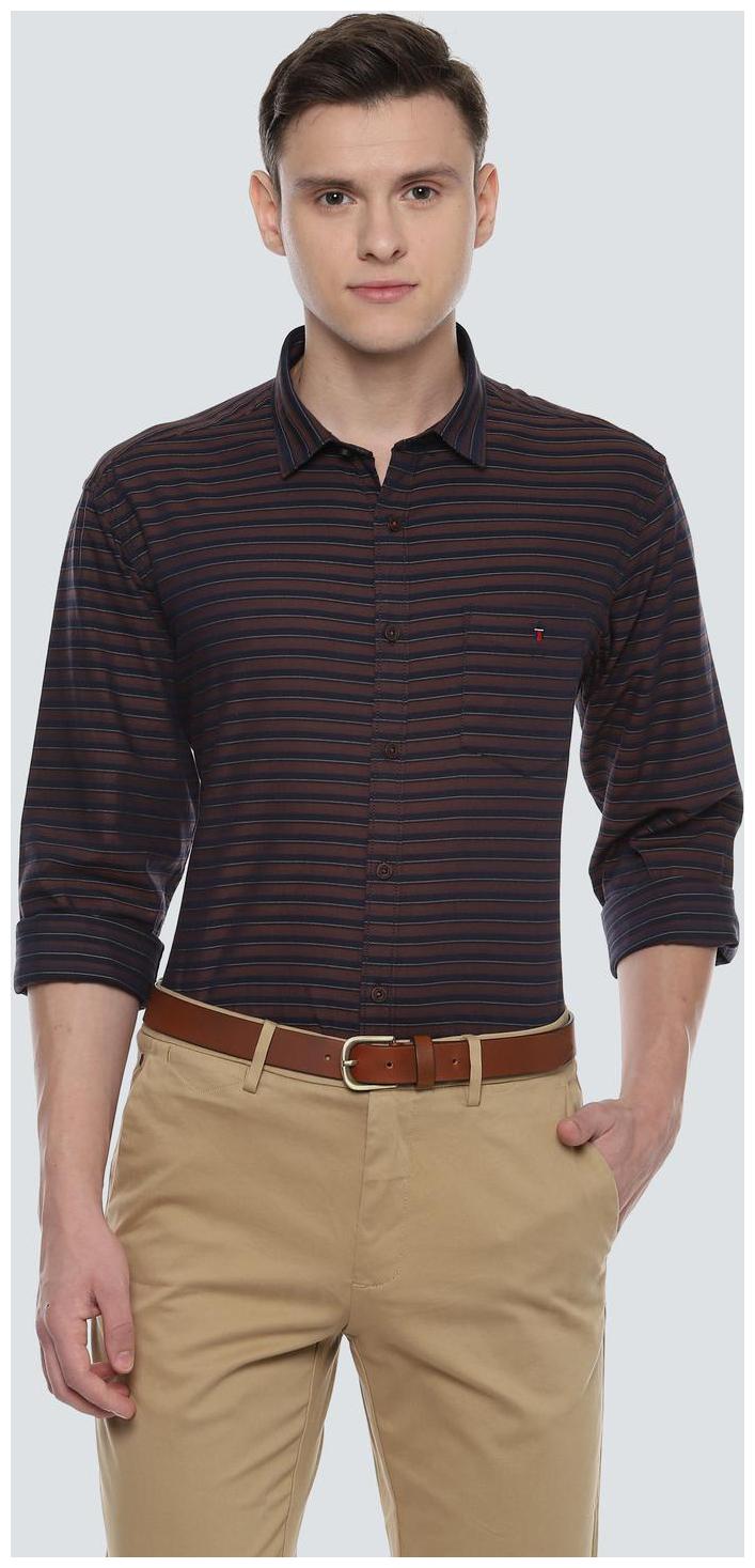 

Louis Philippe Men Brown Horizontal Stripes Slim Fit Casual Shirt