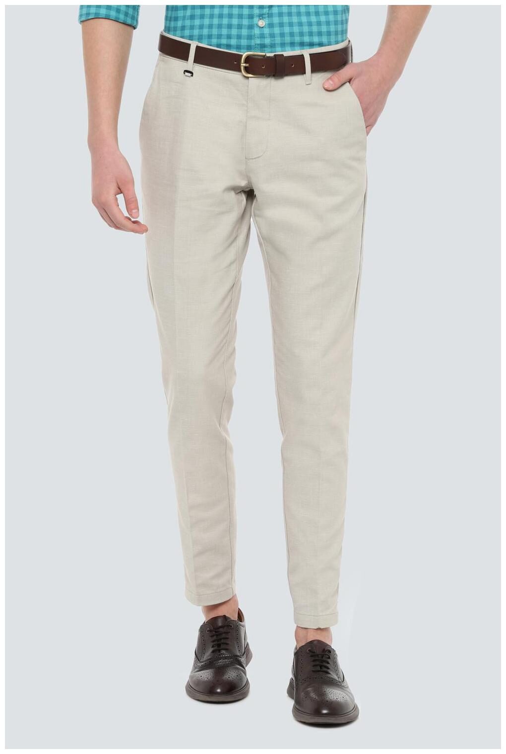

Louis Philippe Men Cream Textured Slim fit Regular trousers