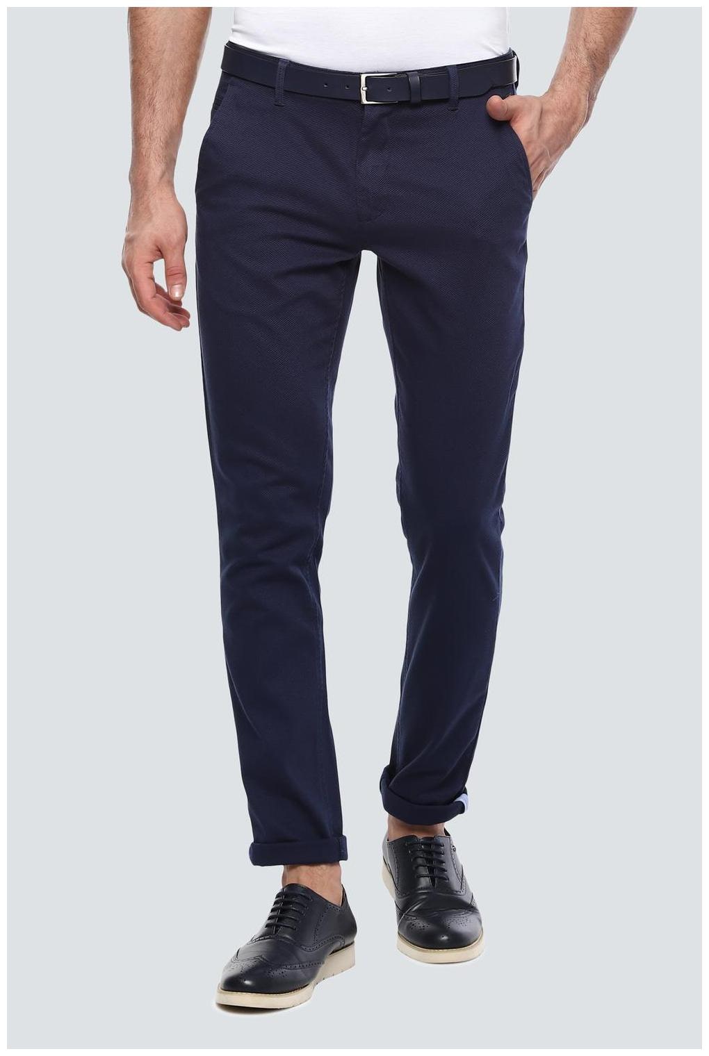 

Louis Philippe Men Navy blue Textured Slim fit Regular trousers