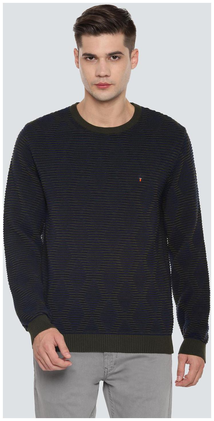 

Louis Philippe Men Green Round neck Longline sweater