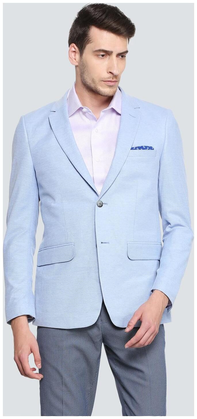 

Louis Philippe Men Blue Textured Super slim fit Single Breasted Blazer