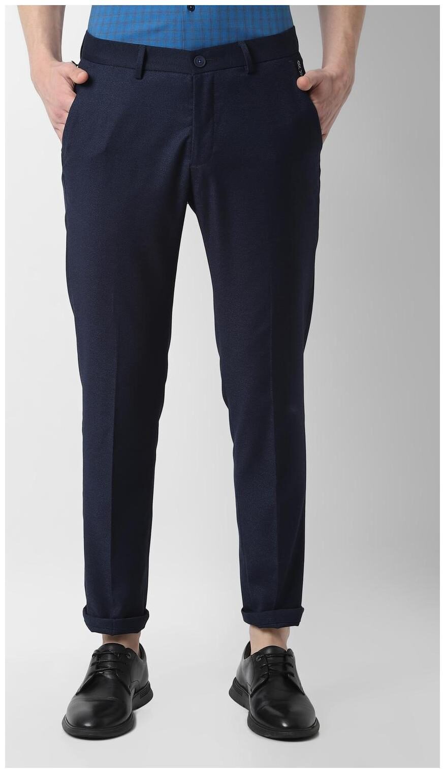 

Louis Philippe Men Blue Textured Slim fit Regular trousers