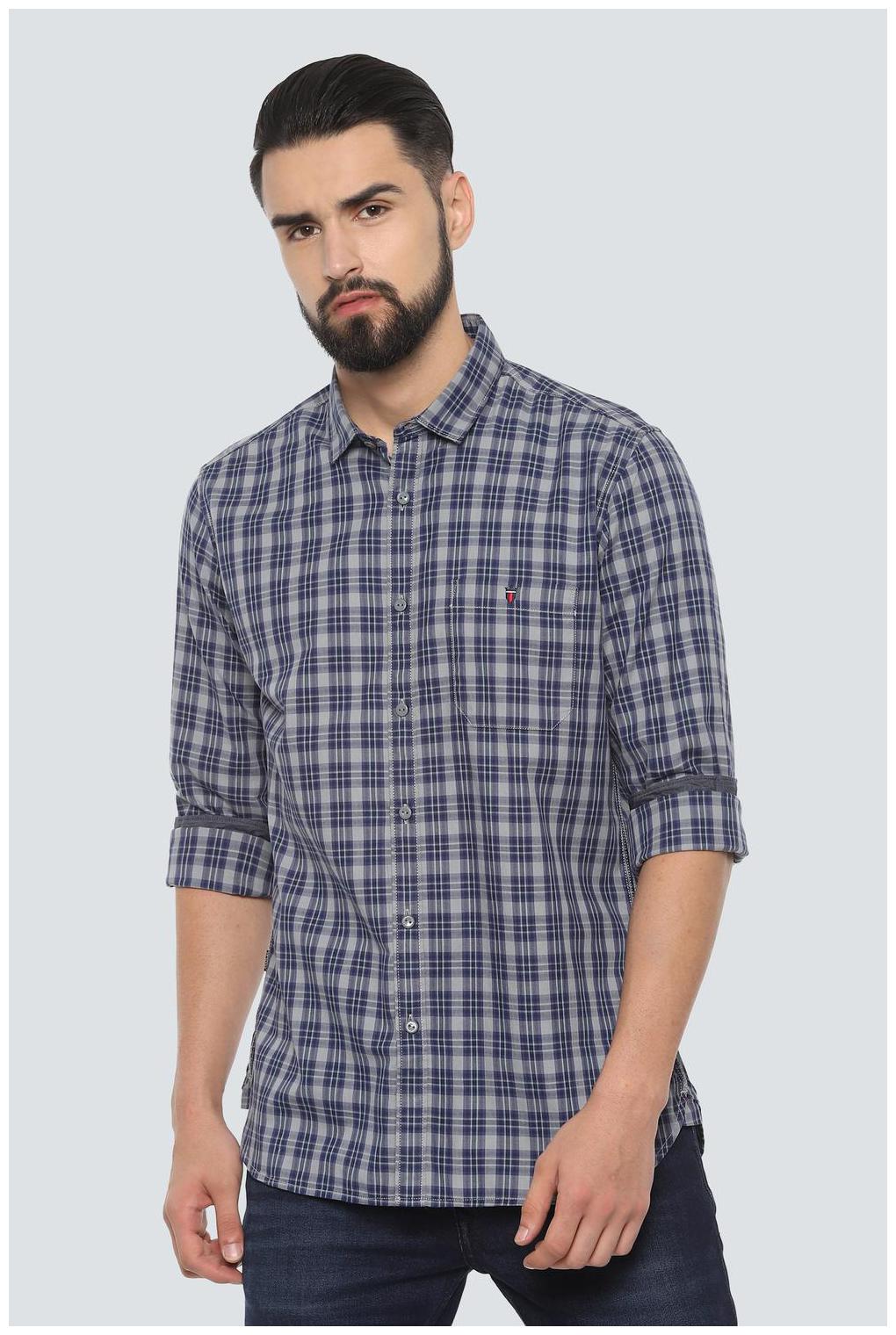 

Louis Philippe Men Grey Checked Slim Fit Casual Shirt