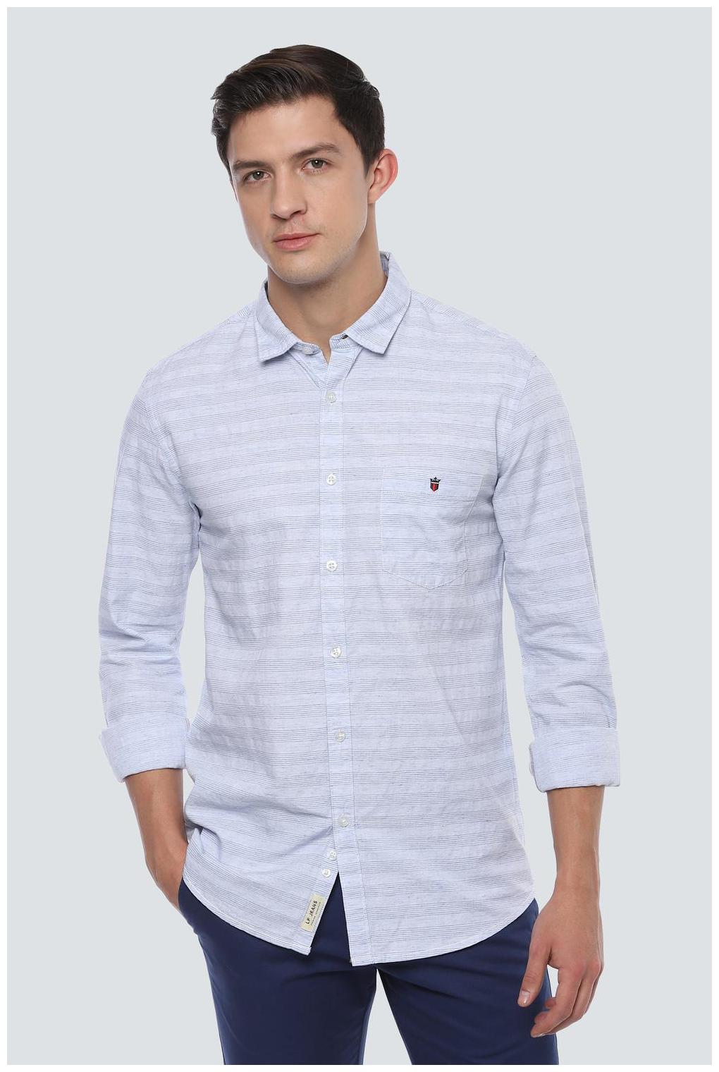 

Louis Philippe Men Blue Horizontal Stripes Super Slim Fit Casual Shirt