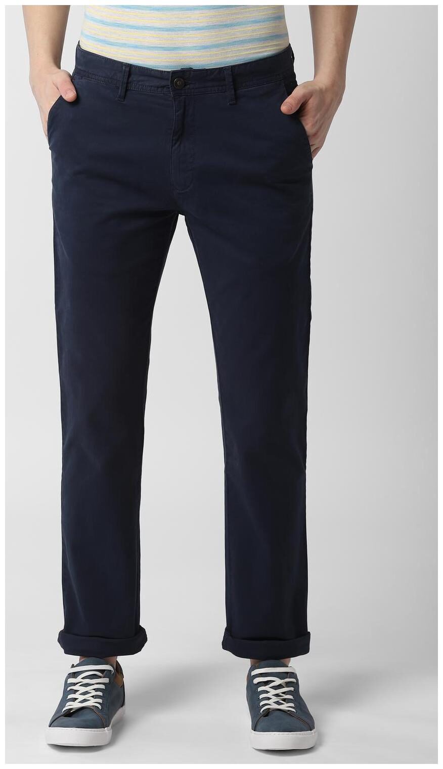 

Peter England Men Blue Solid Slim fit Regular trousers