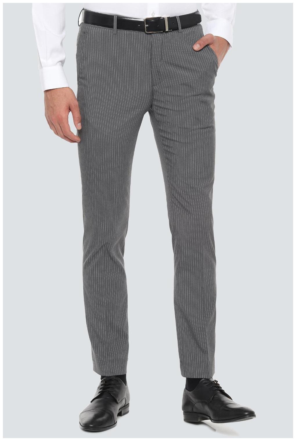

Louis Philippe Men Striped Slim Fit Formal Trouser - Grey