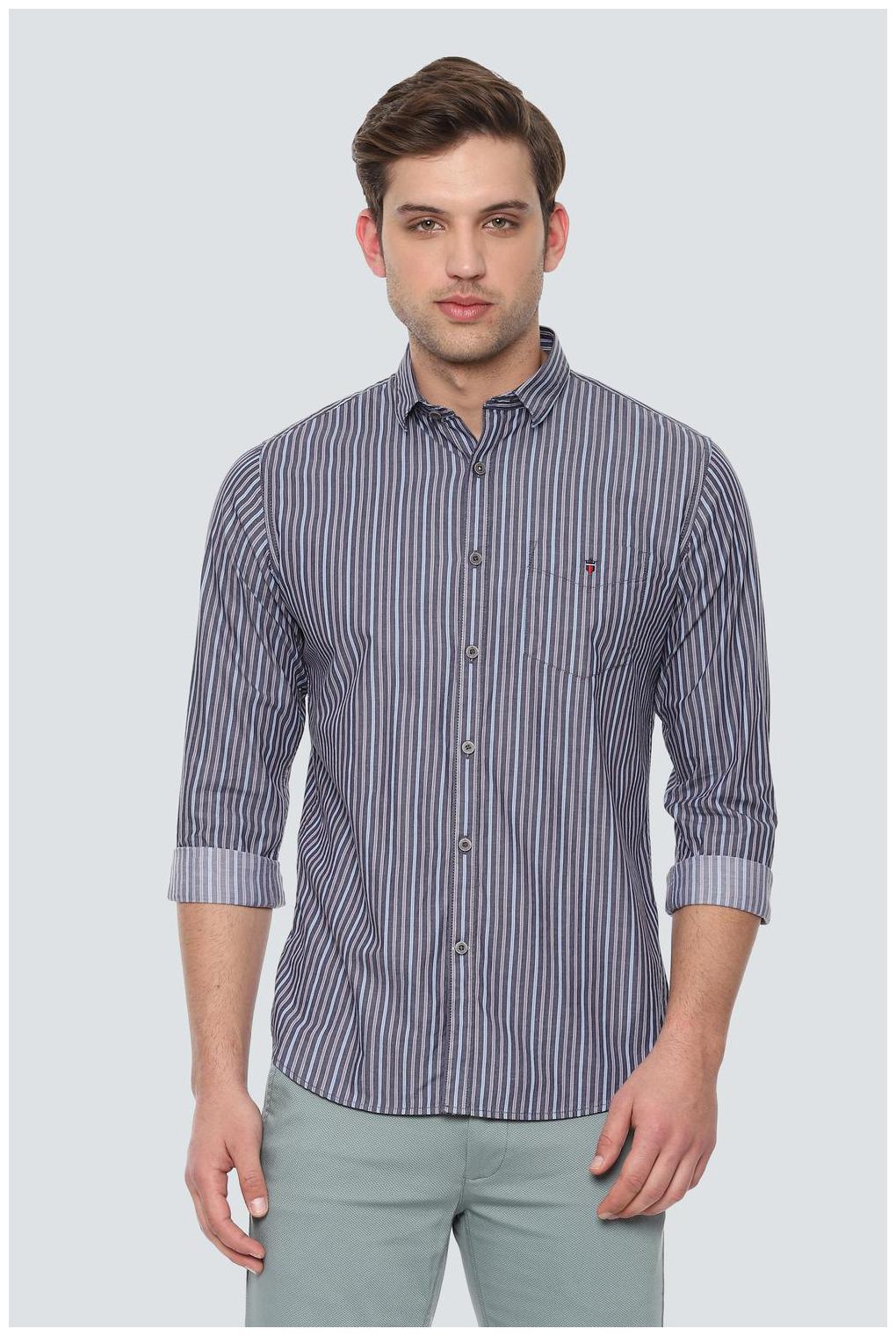 

Louis Philippe Men Grey Vertical Stripes Super Slim Fit Casual Shirt