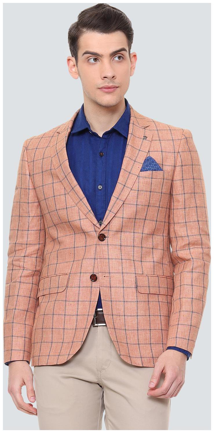 

Louis Philippe Men Orange Checked Slim fit Single Breasted Blazer