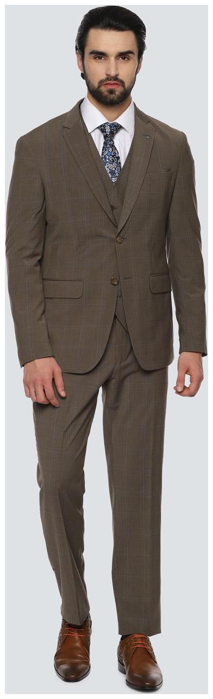

Louis Philippe Blended Checked Men Brown Single Breasted Suit