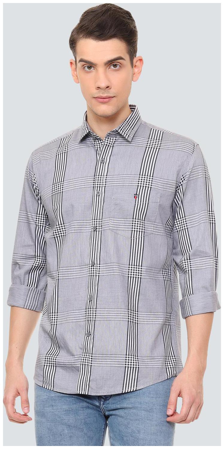 

Louis Philippe Men Grey Checked Slim Fit Casual Shirt