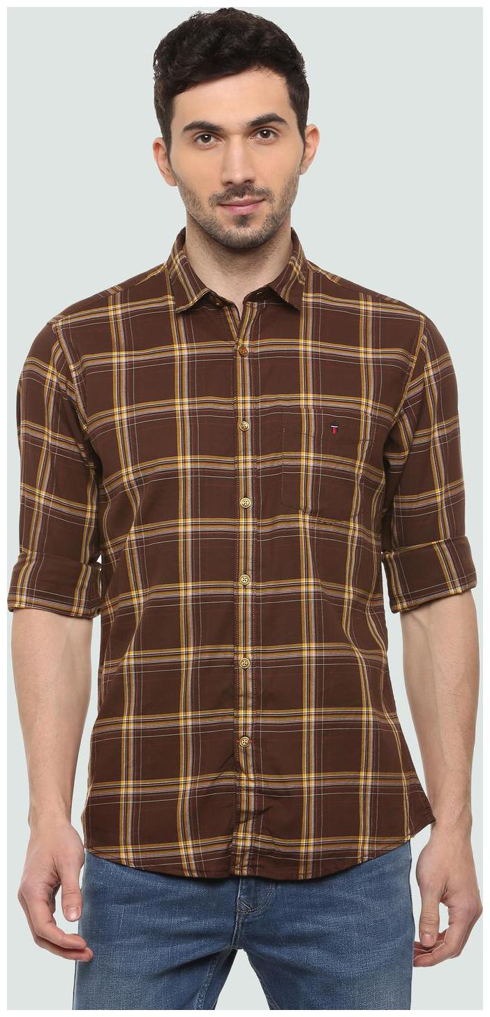 

Louis Philippe Men Brown Checked Slim Fit Casual Shirt
