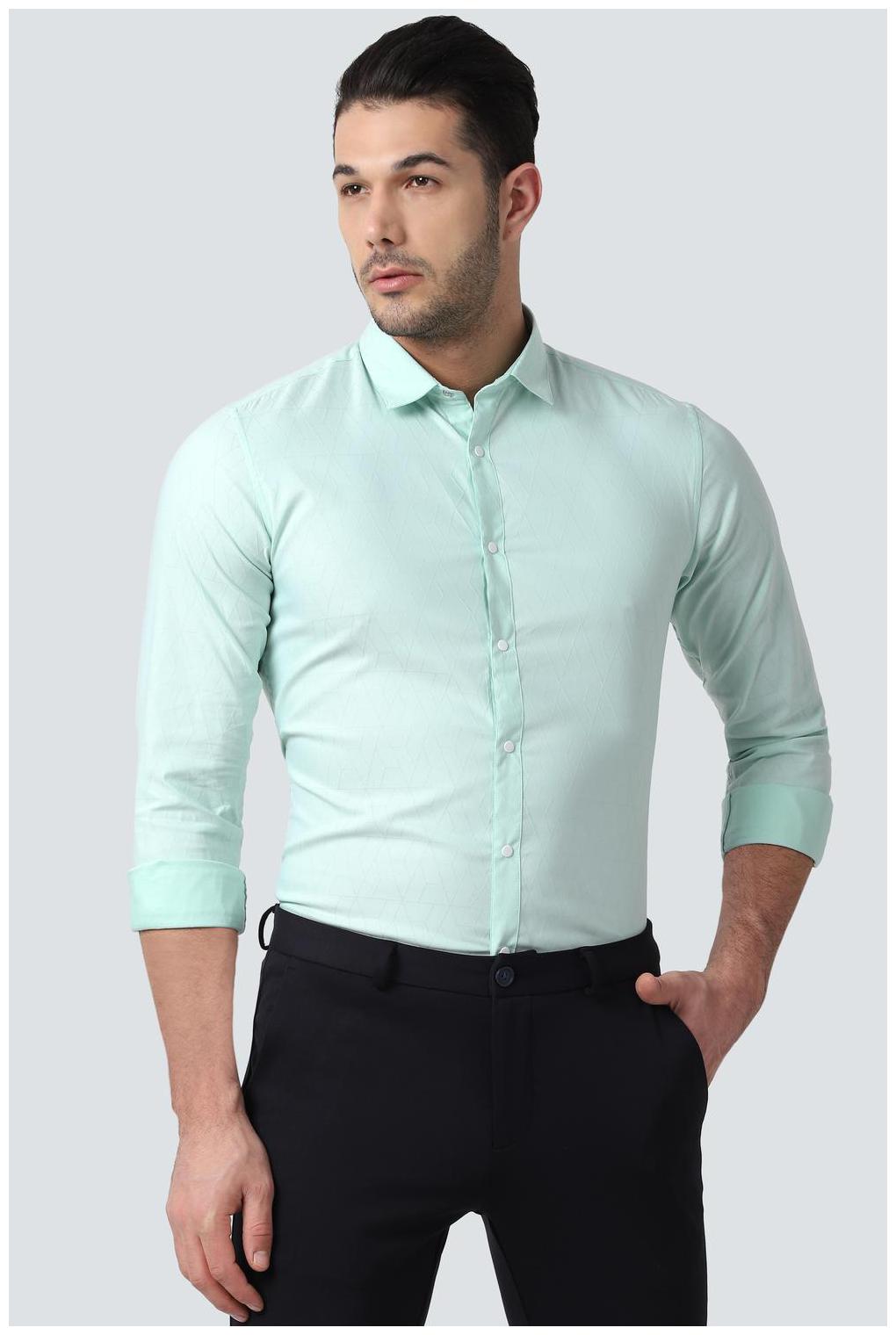 

Louis Philippe Men Green Textured Super Slim Fit Casual Shirt