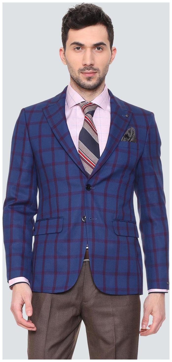 

Louis Philippe Men Blue Checked Slim fit Single Breasted Blazer