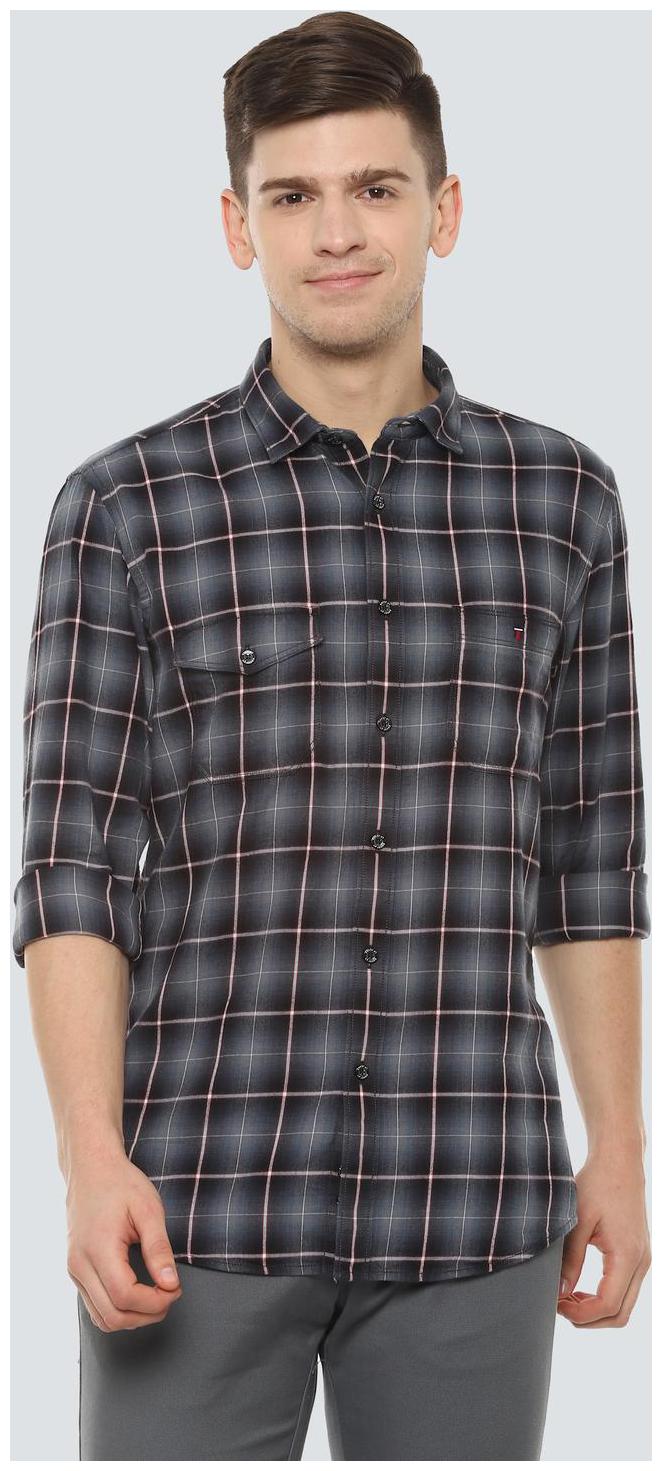 

Louis Philippe Men Grey Checked Slim Fit Casual Shirt