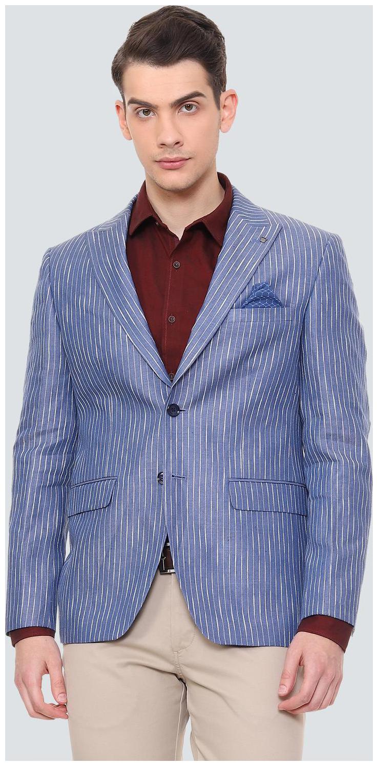 

Louis Philippe Men Blue Striped Slim fit Single Breasted Blazer
