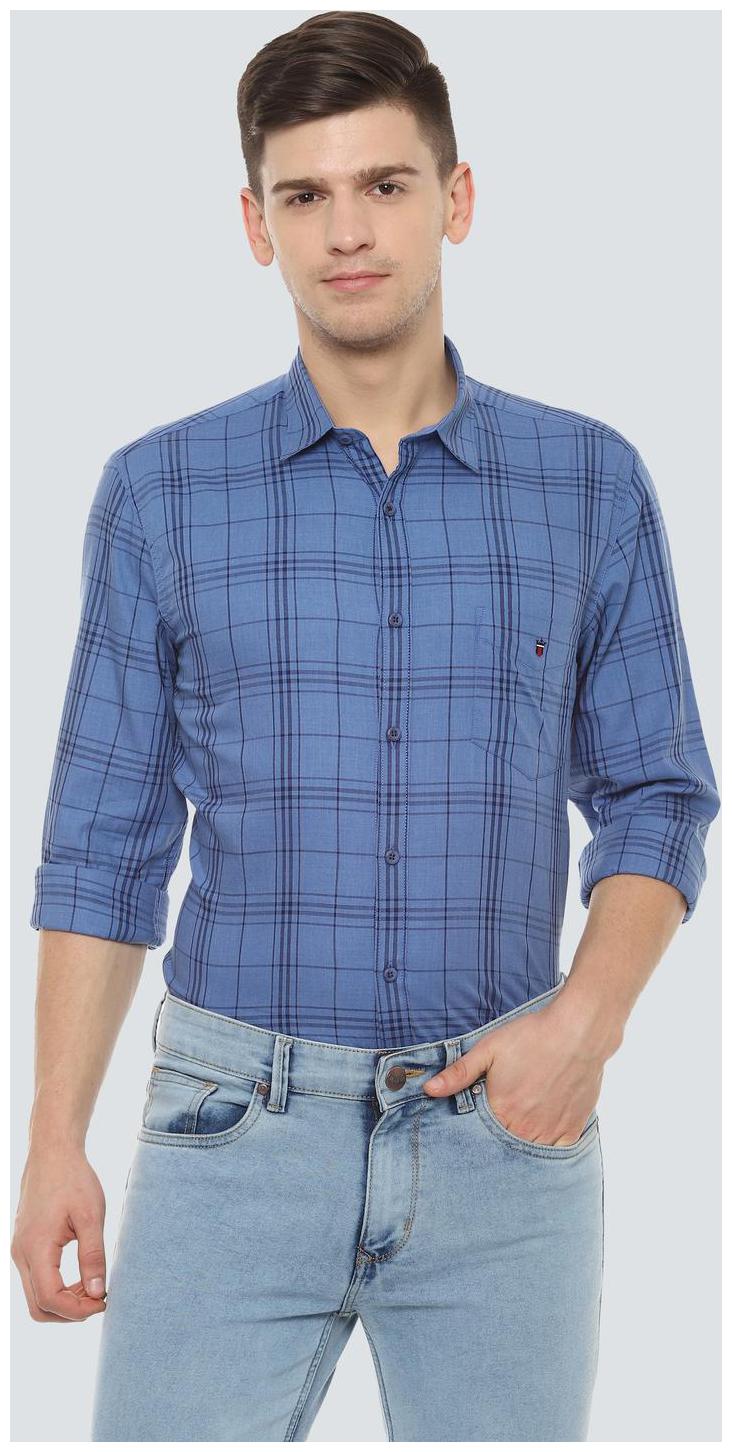

Louis Philippe Men Blue Checked Super Slim Fit Casual Shirt