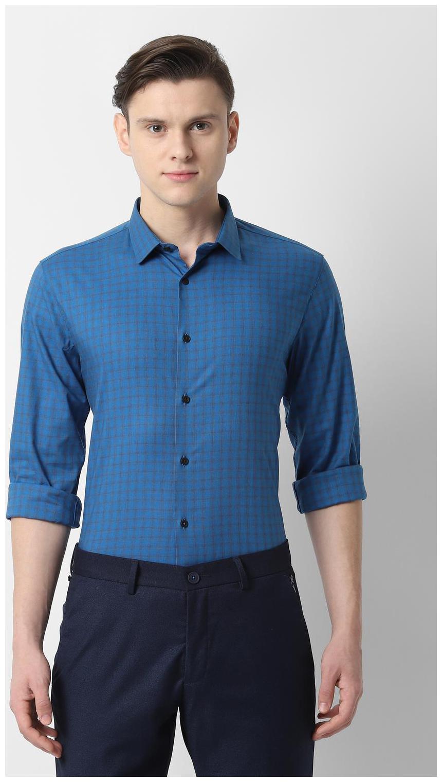 

Louis Philippe Men Blue Checked Super Slim Fit Casual Shirt