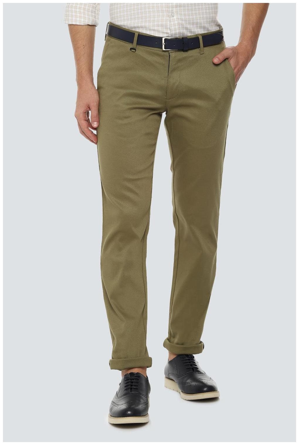 

Louis Philippe Men Olive Textured Slim fit Regular trousers