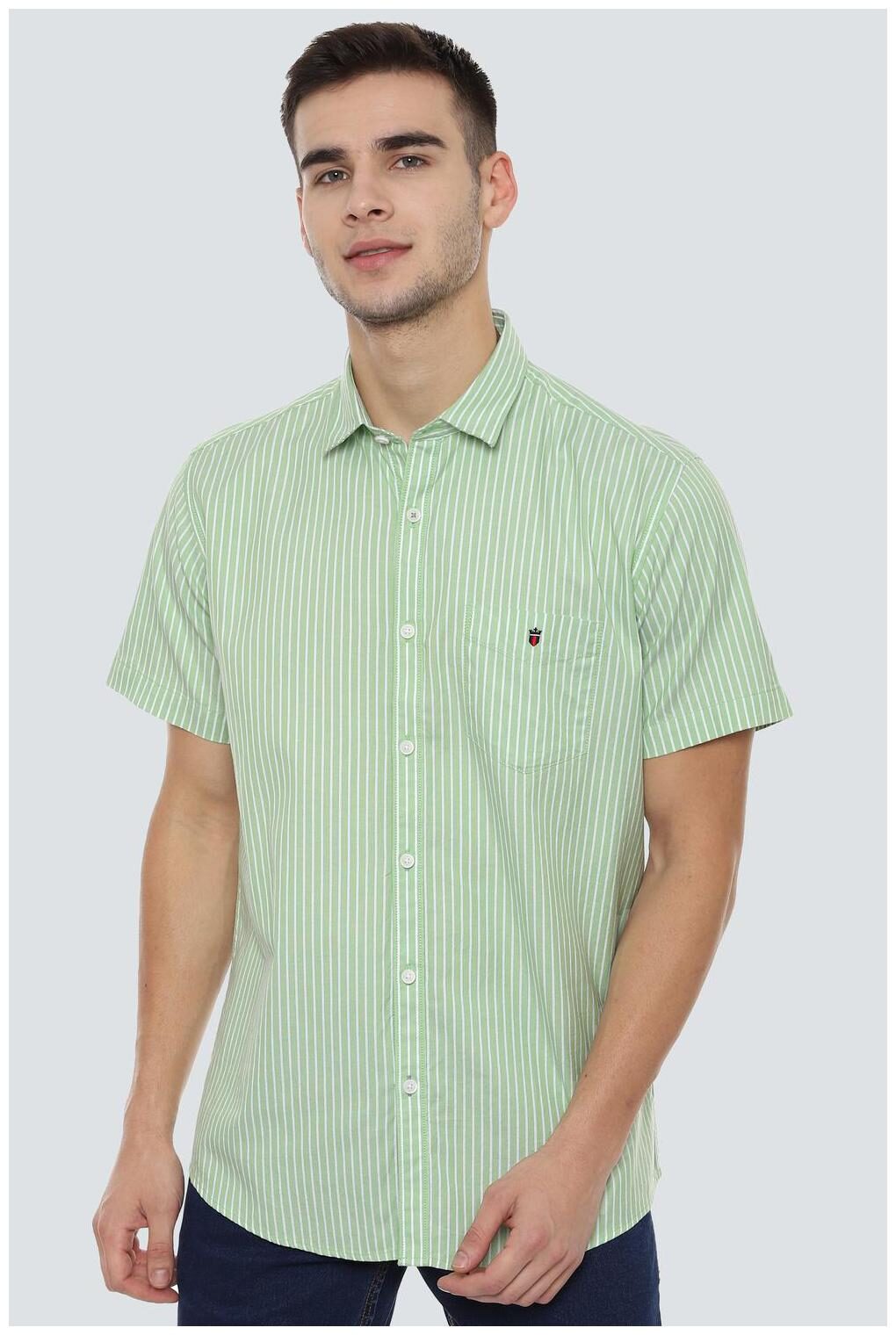 

Louis Philippe Men Green Vertical Stripes Slim Fit Casual Shirt