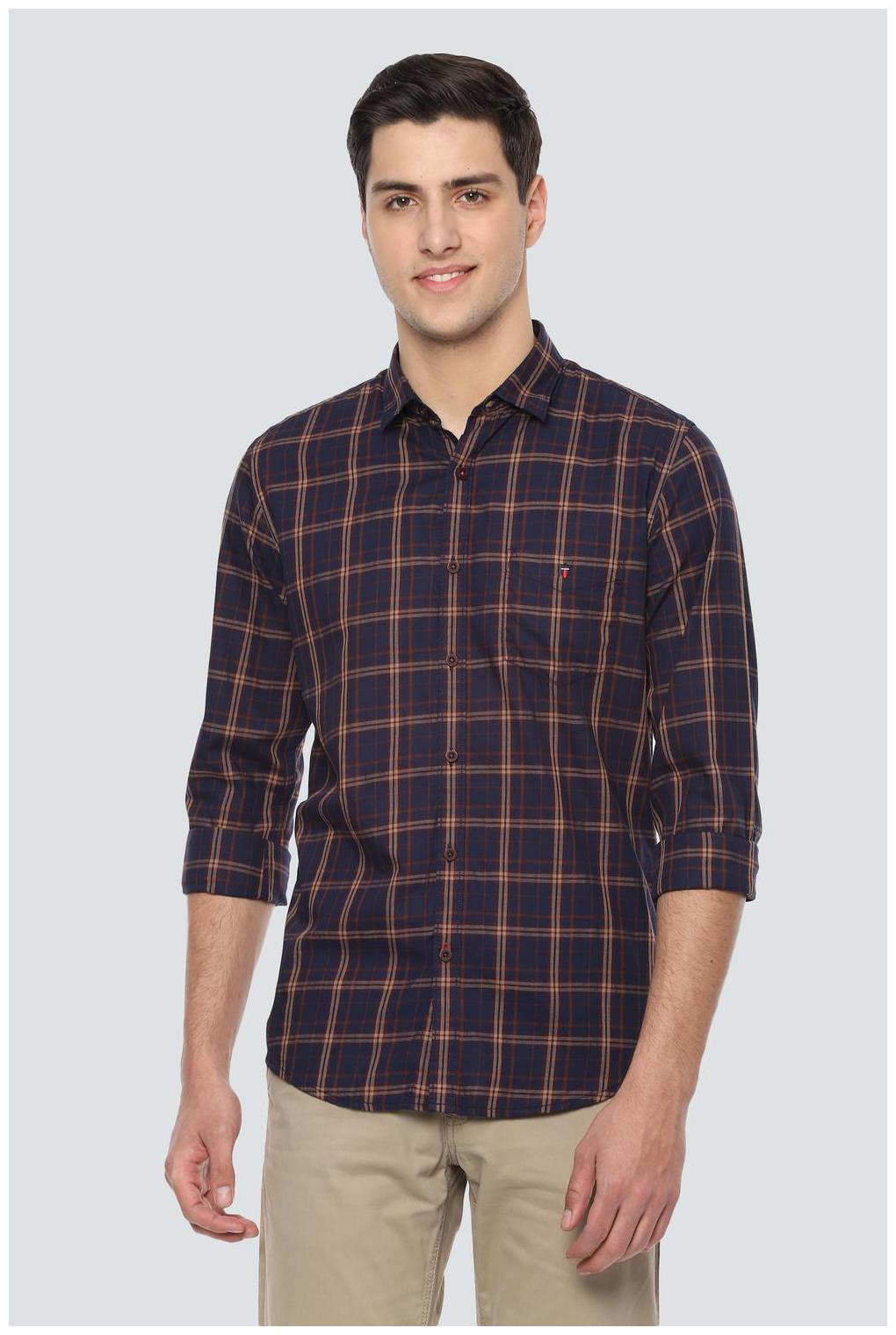 

Louis Philippe Men Blue Checked Super Slim Fit Casual Shirt