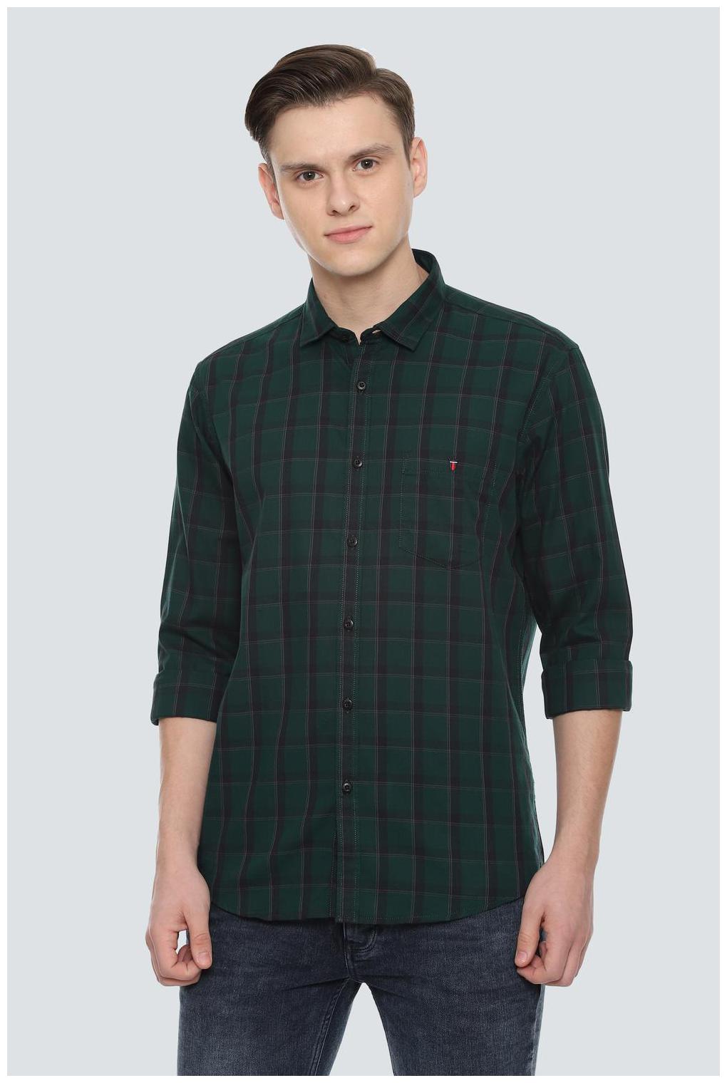 

Louis Philippe Men Green Checked Slim Fit Casual Shirt