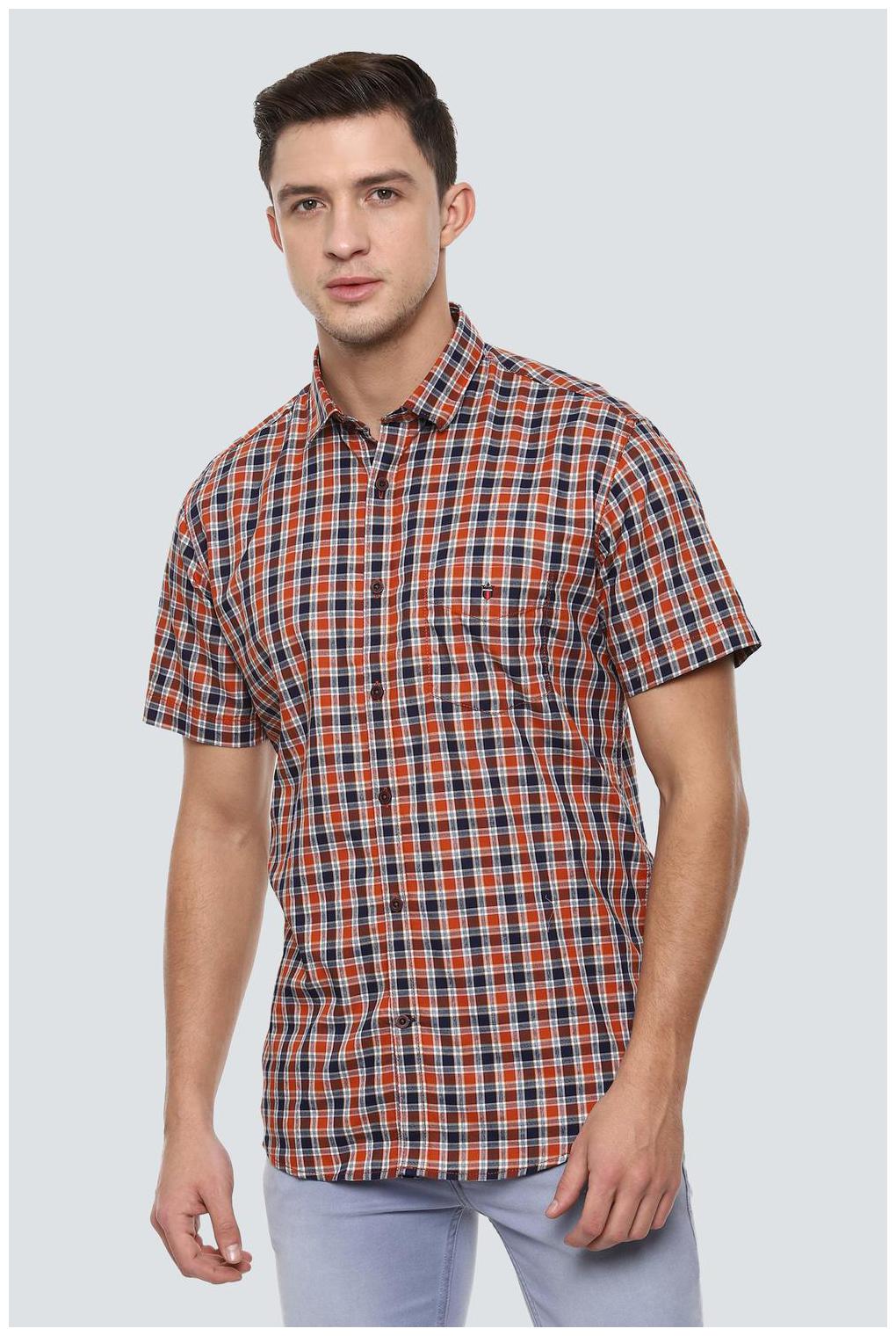 

Louis Philippe Men Orange Checked Slim Fit Casual Shirt