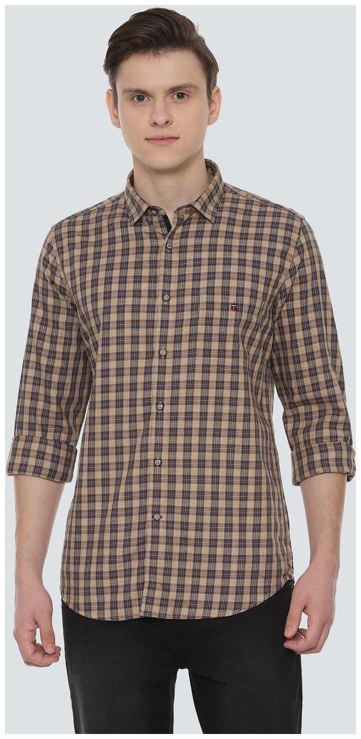 

Louis Philippe Men Brown Checked Super Slim Fit Casual Shirt