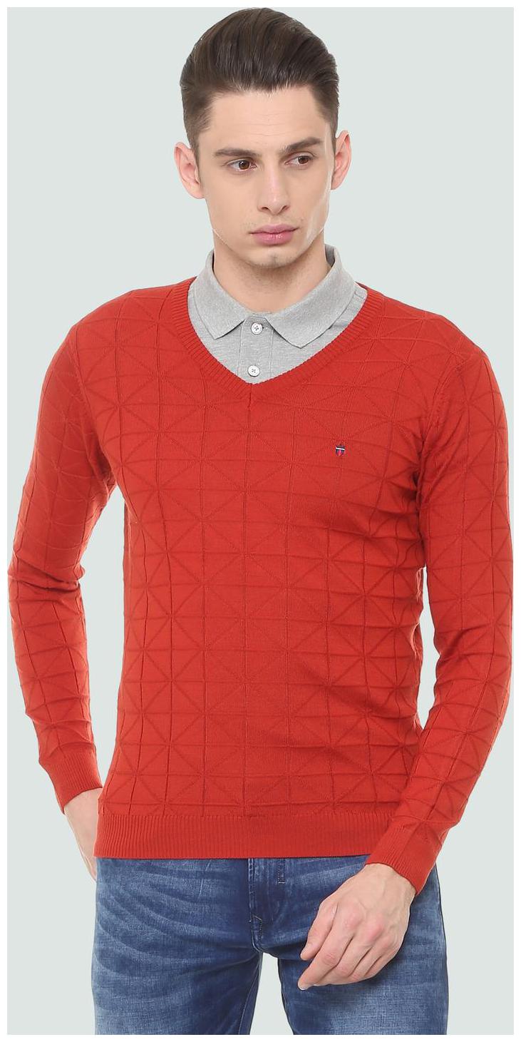 

Louis Philippe Men Red V neck Pullover