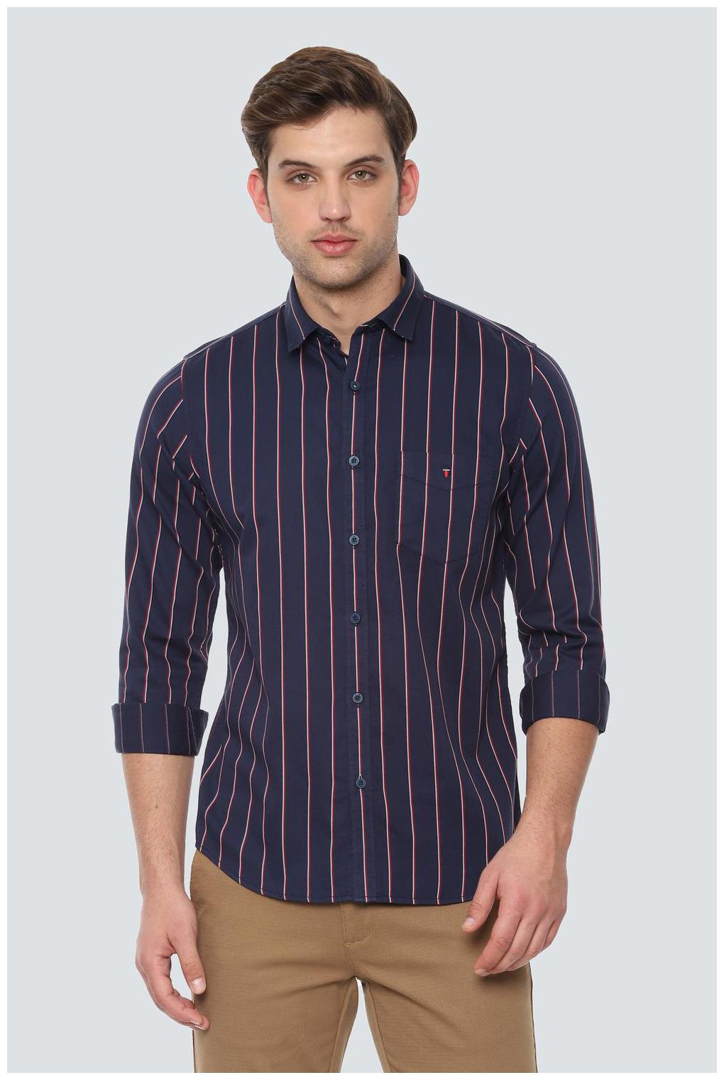

Louis Philippe Men Blue Vertical Stripes Super Slim Fit Casual Shirt