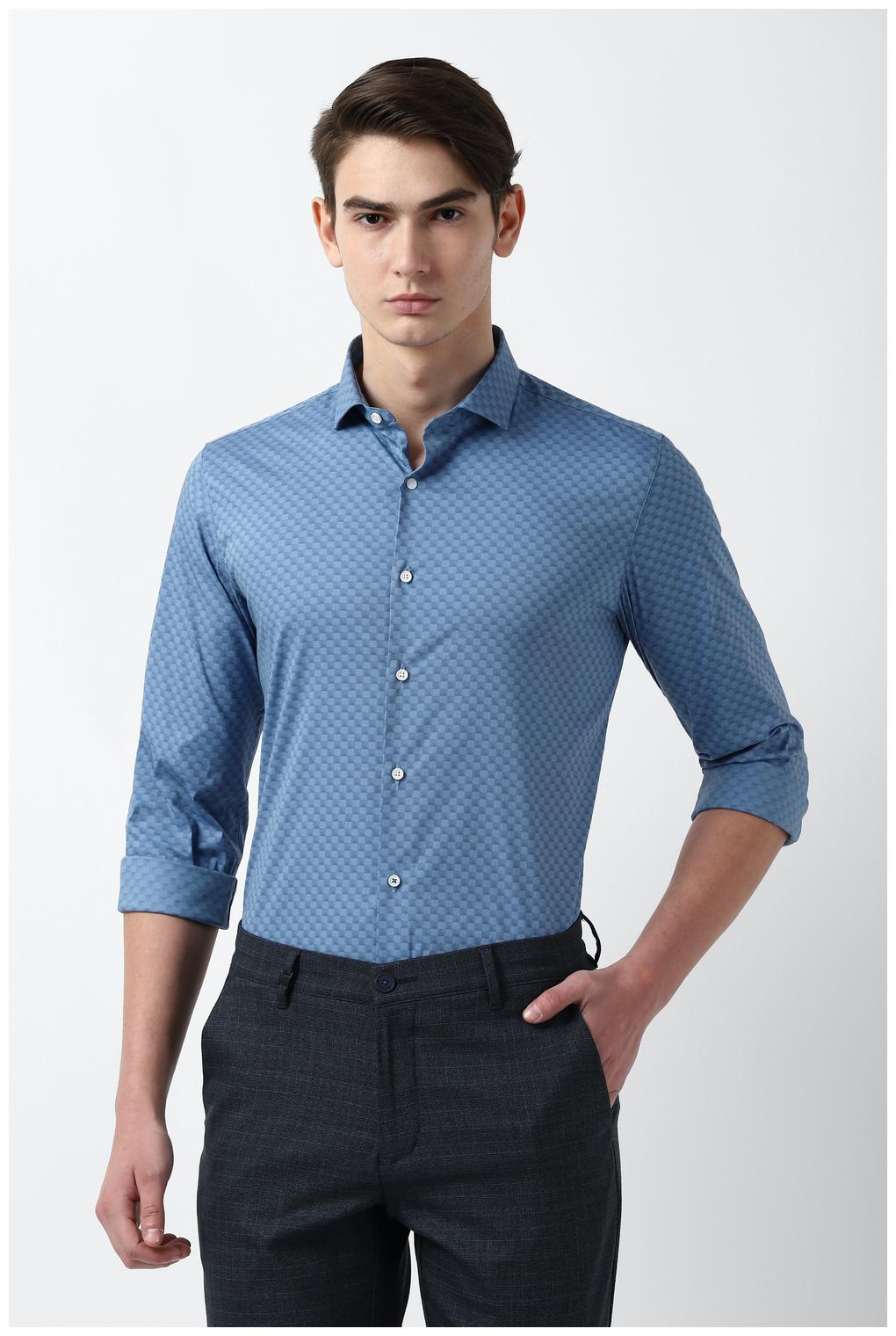 

Louis Philippe Men Blue Checked Slim Fit Casual Shirt