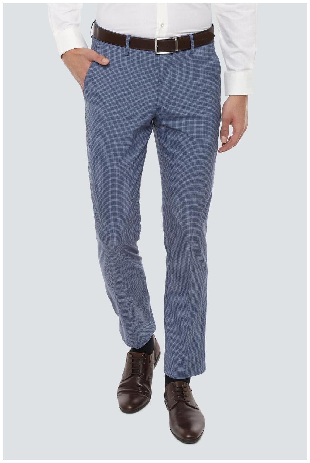

Louis Philippe Men Checked Slim Fit Formal Trouser - Blue