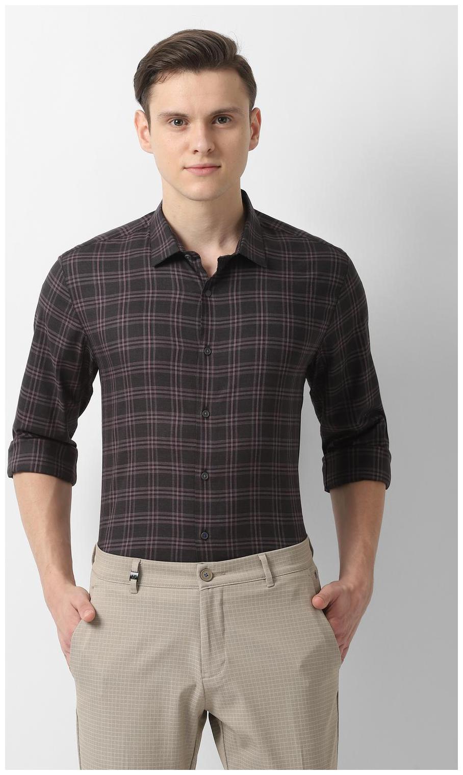 

Louis Philippe Men Grey Checked Super Slim Fit Casual Shirt