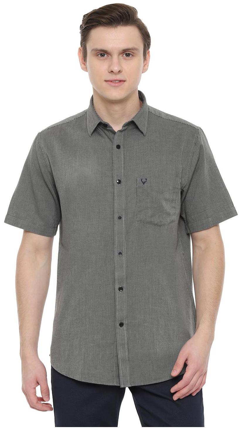 

Louis Philippe Men Grey Weaved Slim Fit Casual Shirt
