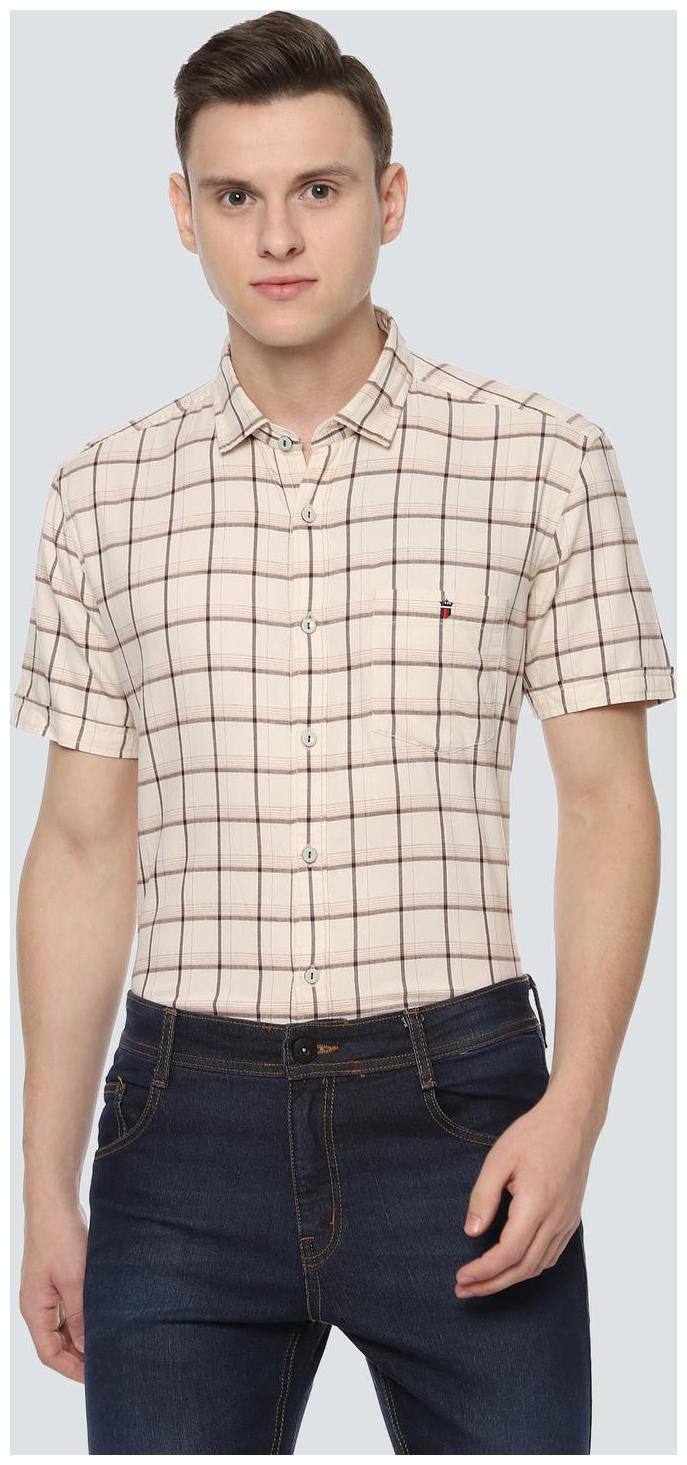 

Louis Philippe Men Beige Checked Slim Fit Casual Shirt