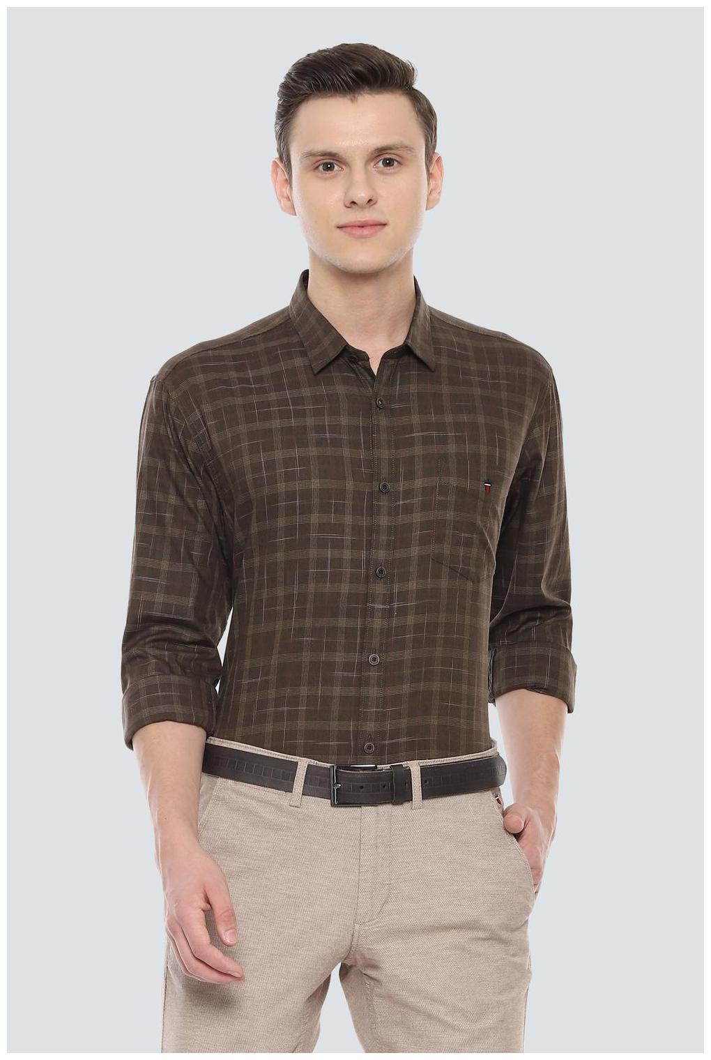 

Louis Philippe Men Brown Checked Slim Fit Casual Shirt