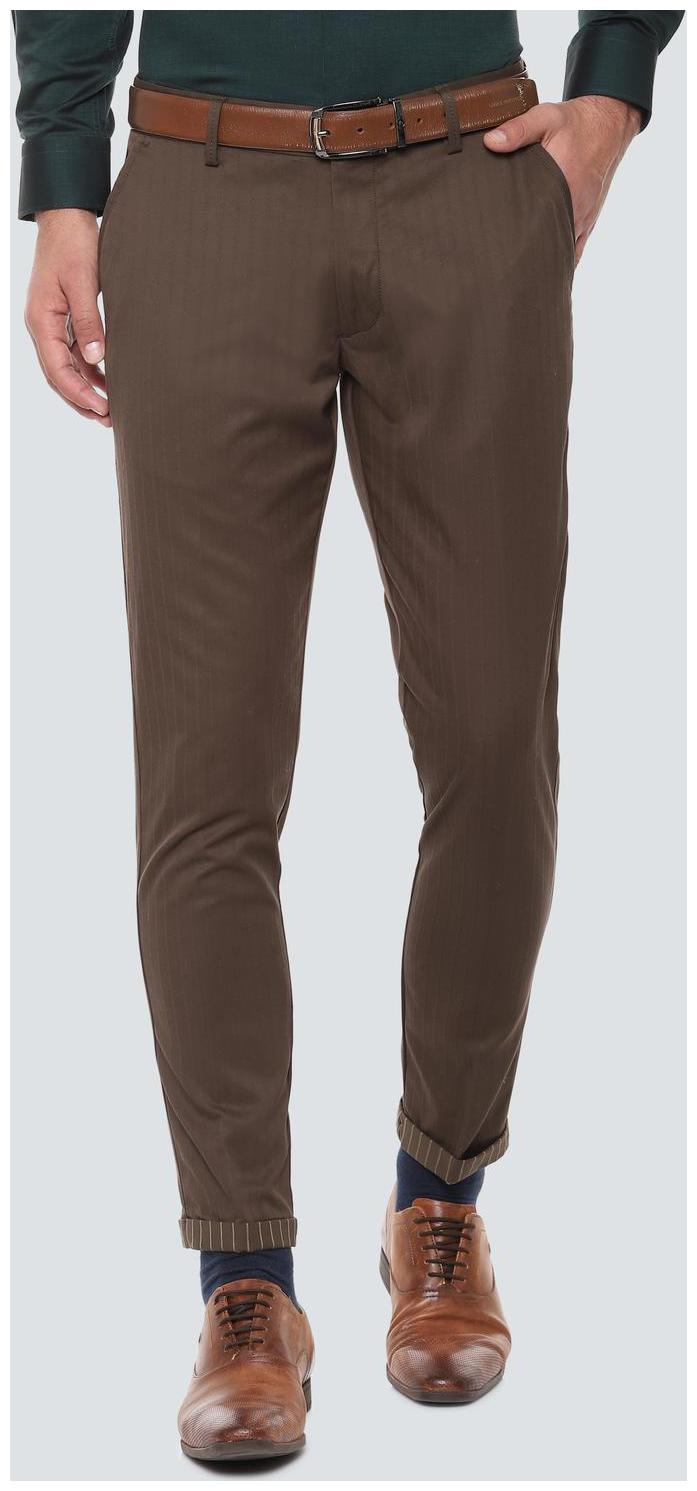 

Louis Philippe Men Striped Slim Fit Formal Trouser - Brown
