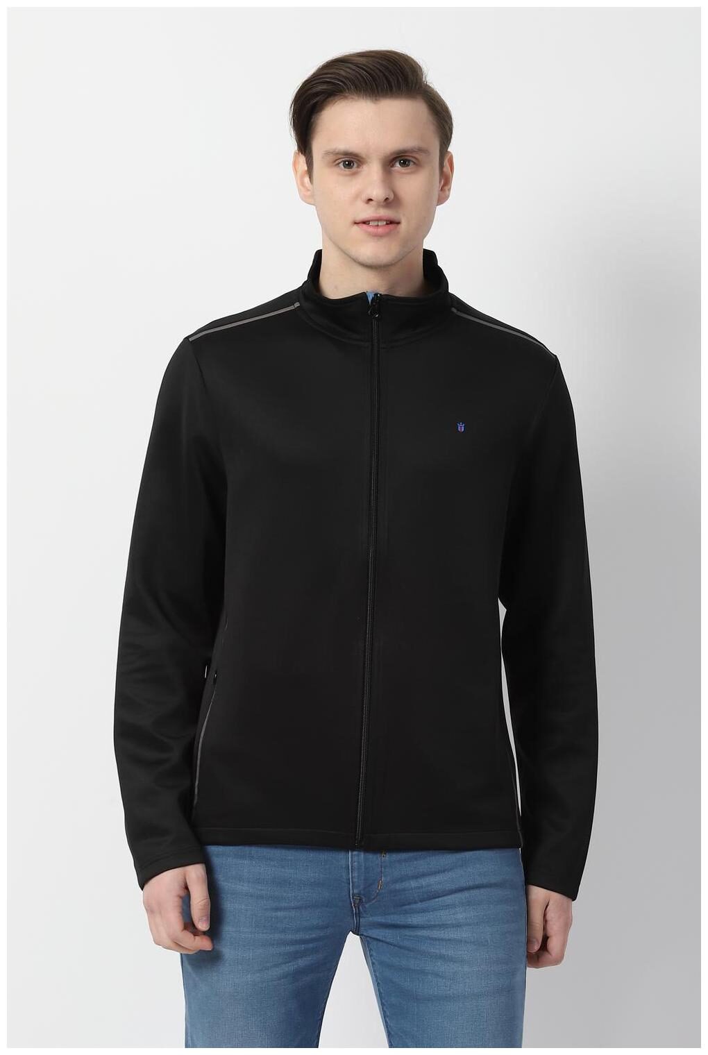 

Louis Philippe Men Black Solid Bomber jacket