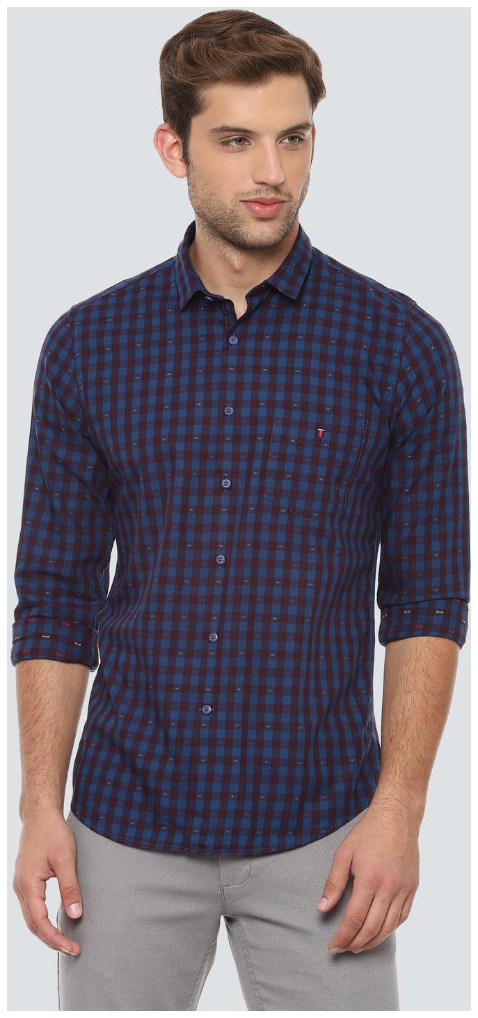 

Louis Philippe Men Blue Checked Super Slim Fit Casual Shirt